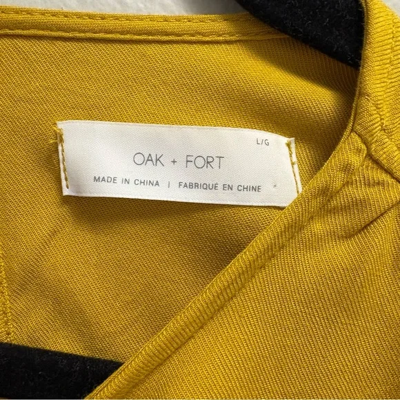 Oak + Fort Mustard Yellow Blouse Size L Flowy Relaxed Minimalist Long Sleeve Top - Picture 5 of 11